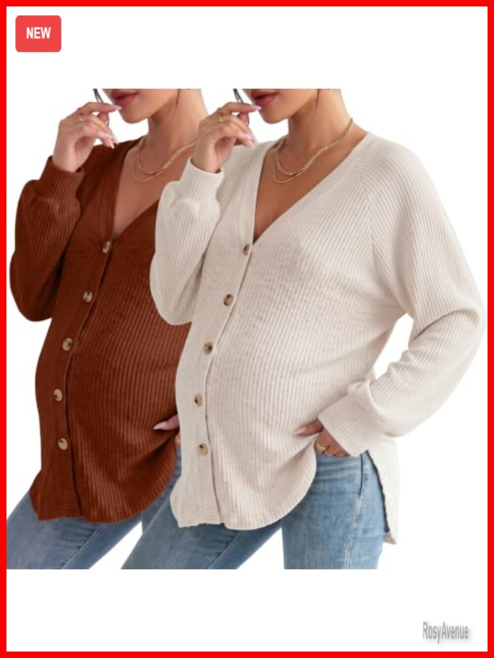 2 Pack Maternity Ribbed Knit Button Down Blouse V Neck Long Sleeve